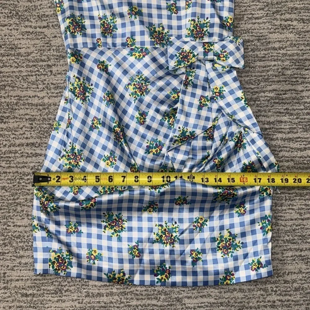 New ALESSANDRA RICH Off-Shoulder Floral Dress Medium Blue Gingham IT40/Small - Picture 10 of 16